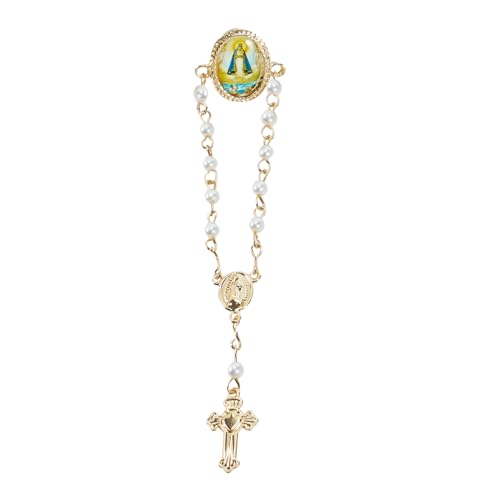 Broche chapelet catholique doré Notre-Dame de la Charité