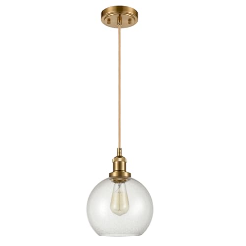 Image of YUBOLE Modern Brass Seeded Glass Pendant Lights Golden Finish Kitchen Pendant Lighting Fixture Dimmable Hanging Pendant Lighting