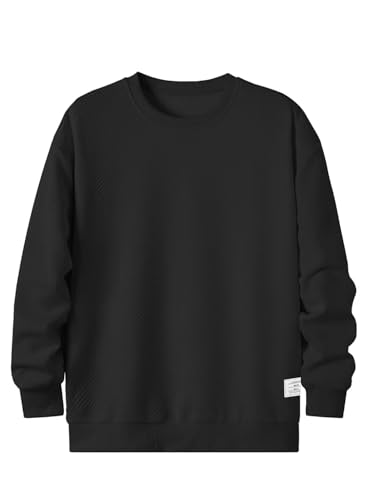 Dokotoo Men MOAM253785-2-M Mens Solid Color Crewneck Sweatshirt Lightweight Geometric Texture Long Sleeve Casual Pullover Sweatshirts Black Medium thumb #4