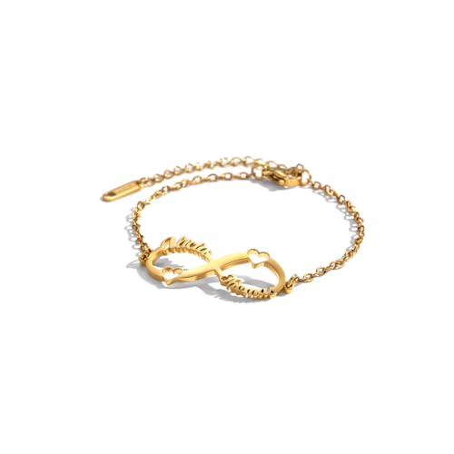 Da Lin Temporary Tattoo Personalized Infinity Bracelet Custom Name Heart 18K Plated Stainless steel Handchain Gift for Lover (Gold)