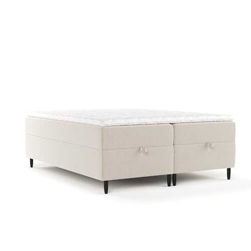 maison de reve - Boxspringbett Kanai 180 x 200 cm, mit Bettkasten, H3 Taschenmatratze (19 cm hoch), PU-Topper mit Algae Bezug, Webstoff, Beige Farbe maison de reve - Boxspringbett Kanai 180 x 200 cm, mit Bettkasten, H3 Taschenmatratze (19 cm hoch), PU-Topper mit Algae Bezug, Webstoff, Beige Farbe
