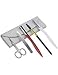 Tseifry 5 In 1 Unisex Eyebrow Kit Eyebrow Scissors, Eyebrow Razor,Tweezer And Scissors, Eyebrow Brush/Comb With Stencil Shaping Templates with white Travel Case