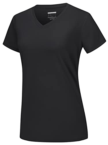 Tacvasen Hiking T Shirts For Women Quick Dry Workout Top Tee Shirt Athletic T-Shirts V Neck Shirts Sun Protection Shirts Dry Fit Shirts Summer Top Tee Upf 50+ Shirts Black #TOP6