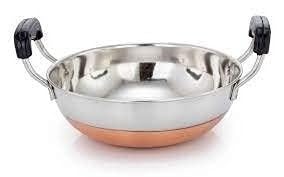 SHIV HOME WORLD Pure Stainless Steel with Copper Bottom kadai Plus Plastic Handle (1.5 Liter) 18 inches