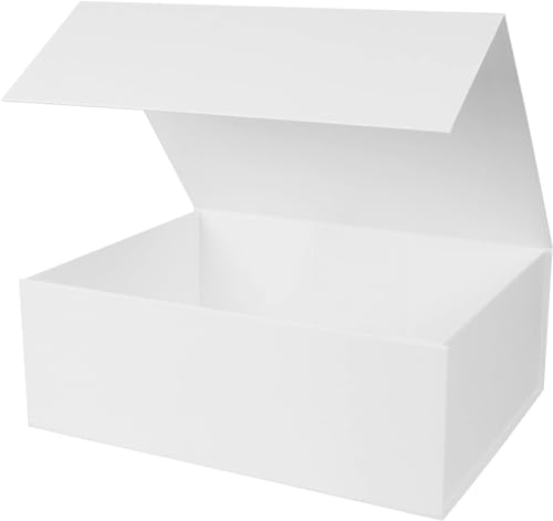 RayofSun White Gift Box with Magnetic Lids for Presents 13.8x9x4.3 in, Bridesmaid Groomsman Proposal Box, Large Rectangle Collapsible Decorative Storage Boxes for Wedding, Christmas, Birthday(1 Pack)