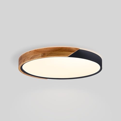 BarcelonaLED Lámpara de techo LED CCT de 36W y ø50cm | Plafón con Efecto madera IP22 | Iluminación LED con sistema CCT de 3000K, 4000K, 6500K - Color Negro
