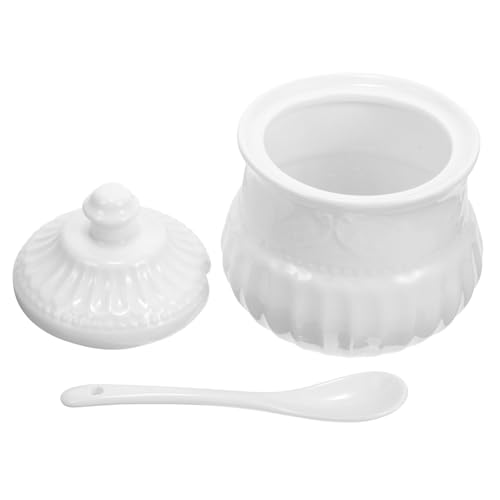 FUNOMOCYA Azucarero Para Café Azucarero Tarro Para Dulces Azucarero Azucareros Con Tapa Tarros Para Servir Azúcar En La Cocina Azucarero Con Cuchara Azucarero Cerámica Blanca