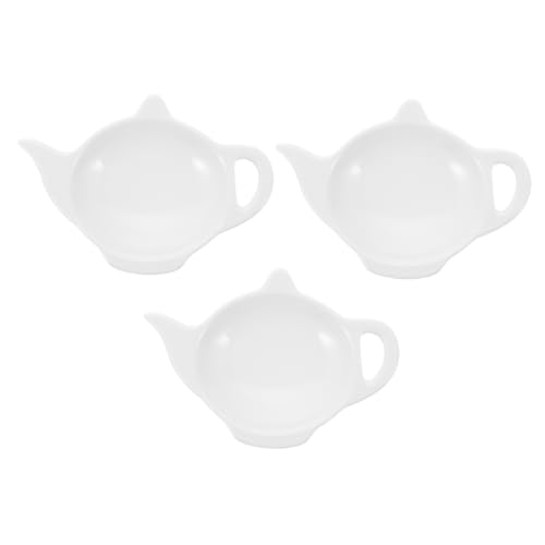 HAKIDZEL 3-piece Ceramic Teapot Shape Tea Bag Saucer Set Tea Accessory Holder for Snack Dish Spoon Rests