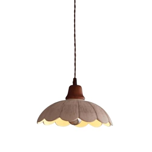 Lámpara colgante estilo campestre retro de cerámica blanca con diseño festoneado de madera maciza, accesorio decorativo para cocina, isla, comedor, dormitorio, cafetería, iluminación colgante.