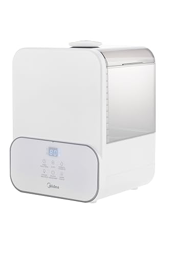 Midea 6L (1.6 Gal) Warm & Cool Mist Ultrasonic Humidifier, Top Fill Design, Smart Humidity Control with Auto Mode, 24-Hour Runtime, Essential Oil Tray, Timer & Night Light, White