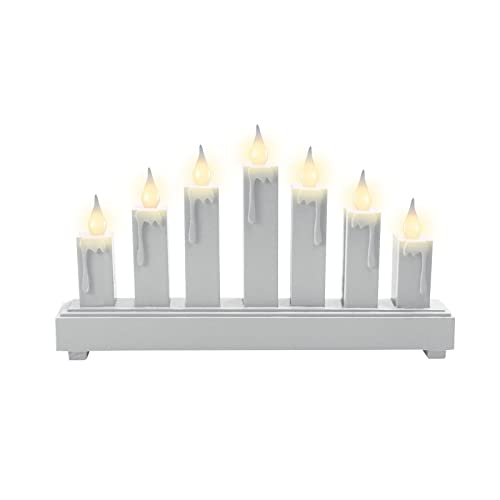 Traditional 3D Xmas Wooden LED 7 Candle Bridge Arch Window Christmas Holiday Tree Indoor Home Office Decoration Light Battery Operated (Traditional Candle Bridge)