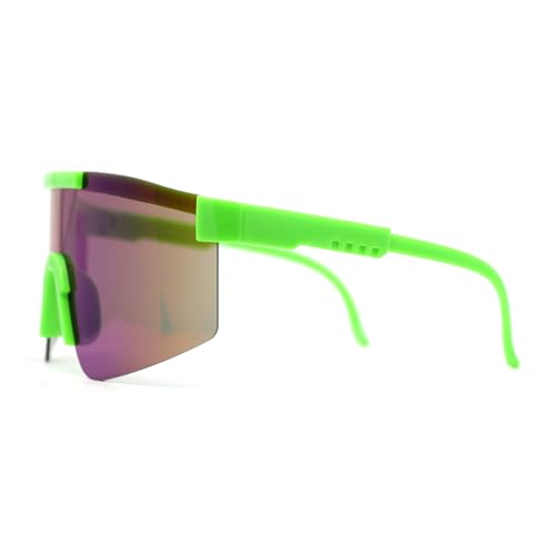Boys Kids Rimless Color Mirror Neon Wrap Curved Sport Sunglasses3