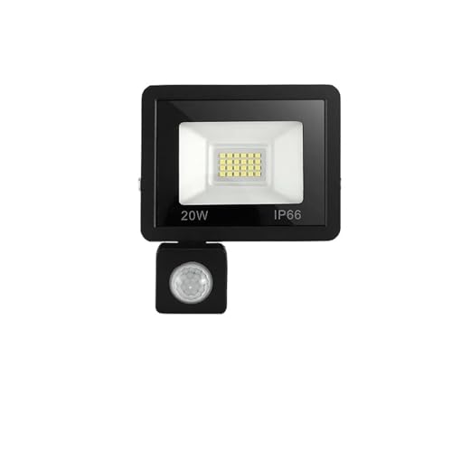 Luz de inundación al aire libre Focos LED 100W 50W 30W 20W 10W PIR Mot Sensor IP66 Impermeable LED Colgante Exterior Lámpara De Pared Proyector Iluminación del lugar de trabajo(Cold White_20W)