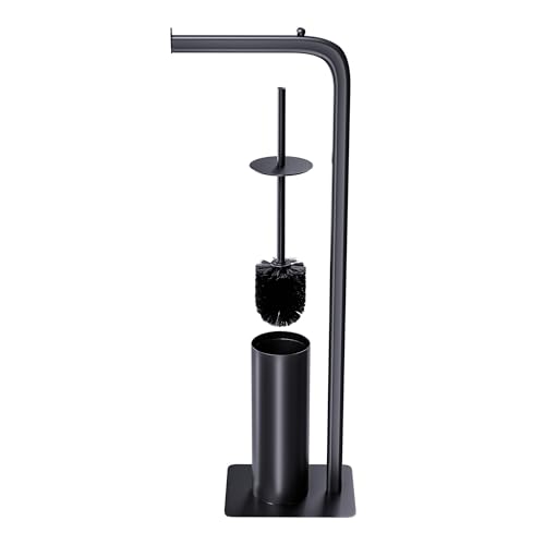Amig - Portarotolo con Portascopino Formaduo - 210 x 160 x 725 mm - Acciaio e Polipropilene - Colore Nero - Set da Bagno 2 in 1 Funzionale ed Elegante - Salvaspazio e Organizzazione