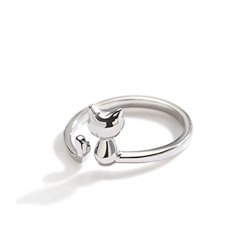 Bijoux de mode femme raffinés : bague ouverte chat argent aux finitions soignées