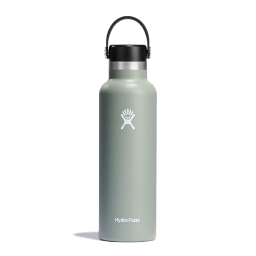 Hydro Flask - Water Bottle 621 ml (21 oz) - Vacuum Insulated Stainless Steel Water Bottle with Leak Proof Flex Cap and Powder Coat - Standard Mouth - Agave