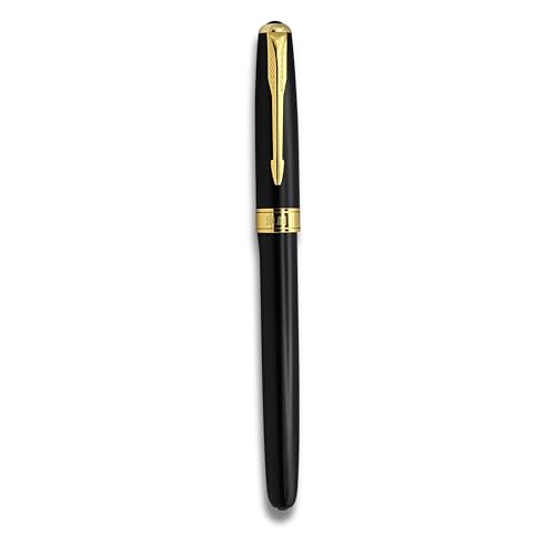 Image of Venti Gold Trim Roller Ball Pen| Black Body Color | Ink Color - Blue | Novel Gifts For Professionals | Premium Pens For Personal & Professional Use (831, Ball Point-Blue)