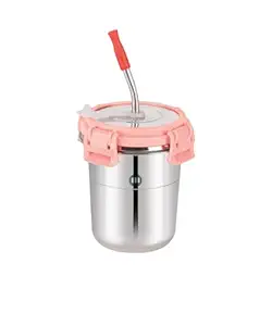 MARU Stainless Steel Tumbler for Kids - 300ml Drinkware with Straw, Secure Lid, Cleaning Brush, and Silicone Sleeve (Ice Pink) - Perfect for Smoothies and Juices!