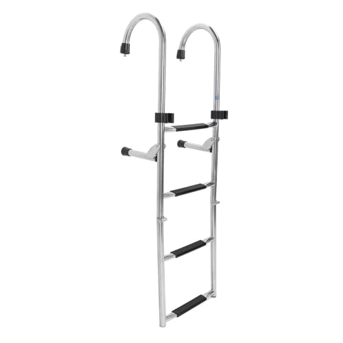 4 Step Boat Ladder, 316 Stainless Steel Anti Slip Pedal Folding Marine Boarding Ladder, Portable Swim Ladder Pontoon Boat Ladder with Hand Railing for Marine Yacht Boat and More