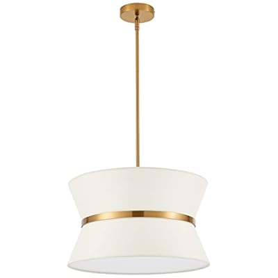 ELYCCUPA Modern Chandelier with Off-White Fabric Shade and Brass Finished Adjustable Pendant Light for Kitchen Island Living Room Bedroom Hallway, E26, Dia 18 Inch, UL Listed