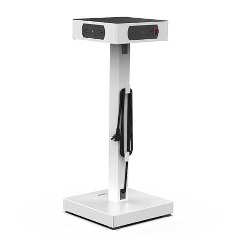 Image of Classroom Basics 123-L-LUXPWR2 LuxPower Charging Tower - 8 AC Outlets & 8 USB Ports (4 USB-A, 4 USB-C 45W), Portable Steel Frame Power Hub with Padded Top & Cord Wrap, White, 26.5 inch