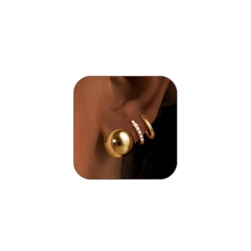 My Queen Small Gold Hoop Earrings Set for Women Hypoallergenic 14K Gold Plated Ball Huggie Hoops Stacks for Multiple Piercing Dainty Simple Lightweight Trendy Jewelry Gifts