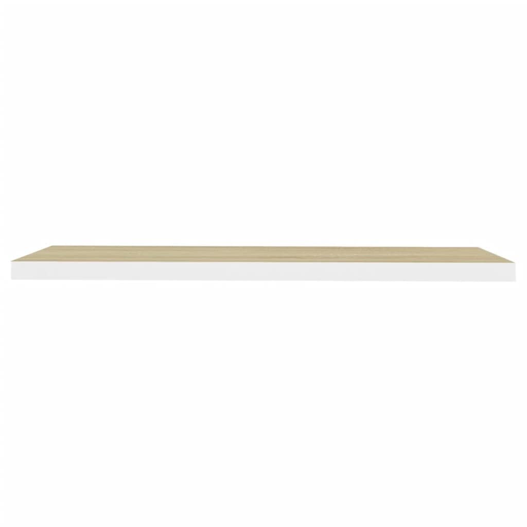 Regał wiszący o wyglądzie dębu i biały, 90 x 23,5 x 3,8 cm MDF, niewidoczny uchwyt, regał ścienny na książki, artykuły dekoracyjne, wszechstronne wzornictwo ścian