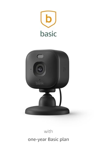 Image of Blink Mini 2K+ (newest model) with 1-Year Basic plan - Plug-in Home & Pet Security Camera with 2K video resolution, color night vision, enhanced audio, motion detection - 1 camera (Black)