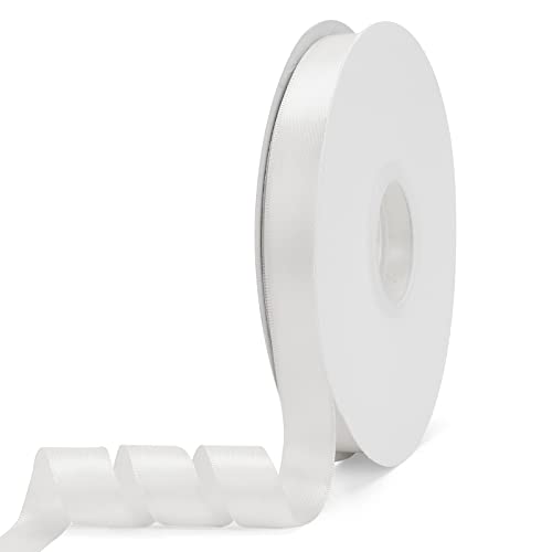 Ewaymado Solid Color White Double Faced Satin Ribbon 5/8" X 50 Yards, Fabric Ribbons Perfect for Wedding and Party Decoration,Gift Wrapping, Sewing, Crafts