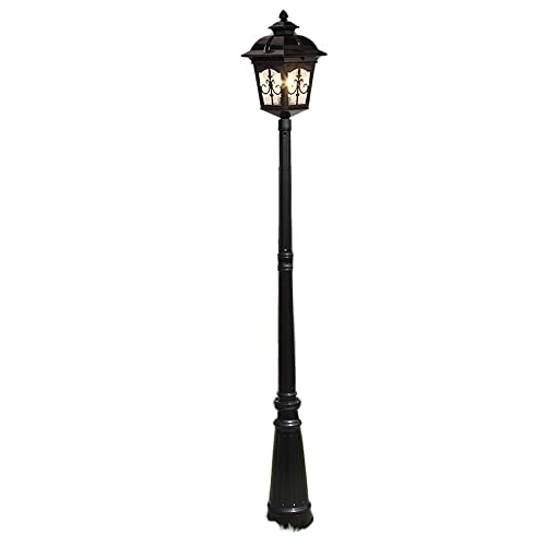 Lampa ogrodowa – antyczny aluminiowy słupek uliczny z lampionem z przezroczystego szkła – wodoszczelna lampa stojąca E27 na taras i wiktoriańskie wille