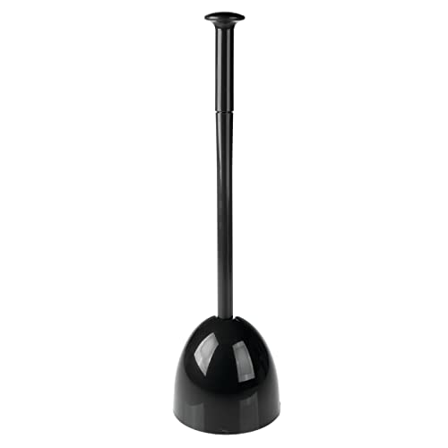 Image of mDesign Plastic Freestanding Hideaway Toilet Bowl Plunger with Holder Set - Plunger for Bathroom Storage and Cleaning Organization - Heavy Duty, Space Saving - Aura Collection - Black