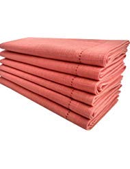 Slub Cotton Dinner Napkins Coral Color,18x18 Inch with Mitered Corner Finish & Hemstitched Detailing offered by Linen Clubs. (SET OF 6 PIECES)