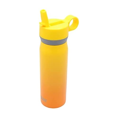 BUILT 20 Ounces Wide Mouth Cascade Double Wall Vacuum Insulated Stainless Steel Bottle with Straw Lid, Citrus Sunrise Yellow and Orange Ombre