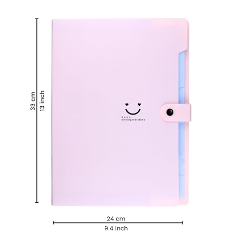 Image of SPS 5 Pocket Expanding File Folder Smile Design - Fits A4 & Letter Size Document Organizer, Accordion File Folders, File Holder for Office, Portable File Organizer, School & Home - Pastel Pink & Blue