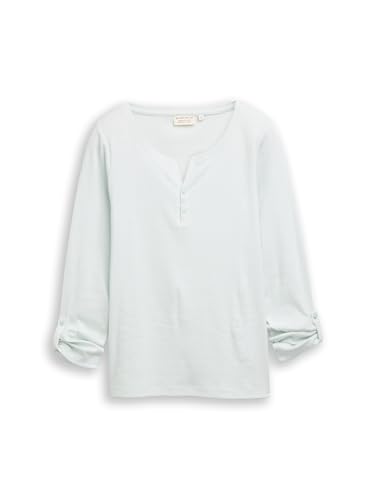 Tom Tailor Damen 1024036 Henley Longsleeve Mit Streifenmuster, 40015 - Offwhite Mint Small Stripe, M EU – Ansicht 3