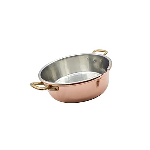 CREARTISTIC Casseruola in Rame Stagnato, 26x8 cm - 2.8 L, Risottiera Bassa, Pentola 2 Maniglie ottone, Pratico beccuccio, Usare mestoli in legno - Made in Italy