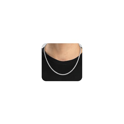 Jewlpire Silver Chain for Men, 3mm Stainless Steel Rope Chains for Men, Sturdy & Durable Mens Chains...