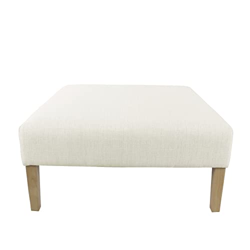 HomePop Square Coffee Table Ottoman &ndash; Stain-Resistant Cream Woven