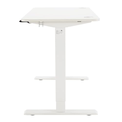 Amazon Basics Sitz-Steh-Schreibtisch, elektrisch höhenverstellbar, 120 x 60 cm, ergonomisch, mit einfacher Bedienung, Tischplatte und Rahmen in Weiß
