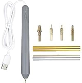 Hot Foil Pen Kit, USB Heat Foil Pen with 4 Interchangeable Tips, 39.6 in Cable, Gold and Silver Foil Rolls for Scrapbooking, Card Making, Embossing, Gift Tags and DIY Crafts