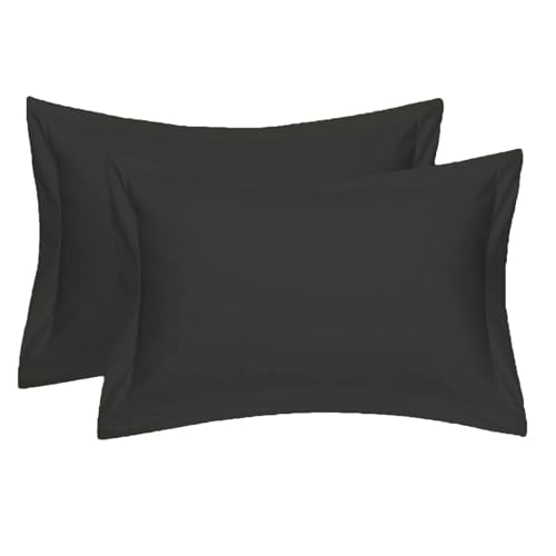 JRI Oxford Pillowcases Pair of Polycotton and 100% Cotton,Wrinkle Resistant, Soft and Cozy Standard Pillow Covers Dyed in Trendy Colors,Size 50 cm x 75 cm (Oxford Pack of 2, Black)