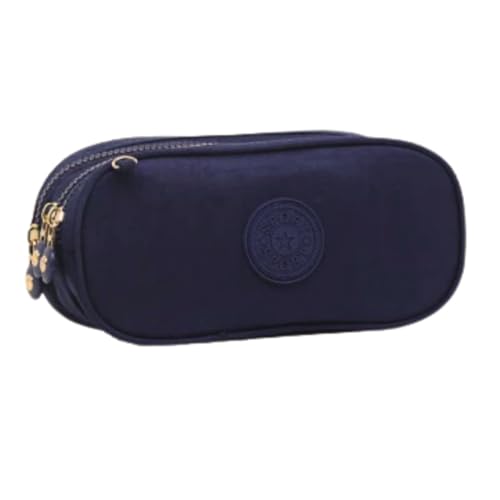 Estojo Escolar Box, Grande, com 3 Compartimentos e 14 Elásticos, Feminino, Masculino, Zíper e Tecido Resistentes (Preto)