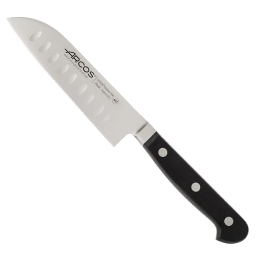 Catálogo de Cuchillos asiáticos - los preferidos. 42 Arcos Serie Clasica - Cuchillo Santoku Cuchillo Asiático - Hoja de Acero Inoxidable Forjado NITRUM 140 mm - Mango de Polioximetileno (POM) Color Negro