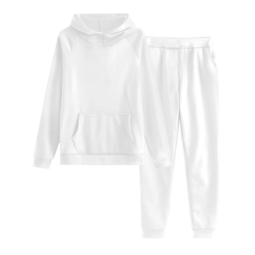 Lanunlly - Survêtement de sport pour femme avec sweatshirt à manches longues et pantalon de sport pour l'hiver et l'automne, blanc, XXL