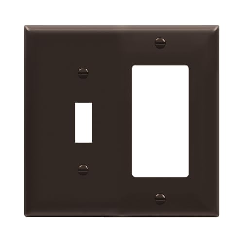 Image of ENERLITES Combination Toggle Light Switch /Decorator Light Switch Plate, Double Switch Wall Plate, Standard Size 2-Gang 4.50 inch x 4.57 inch, Polycarbonate Thermoplastic, 881131-BR, Brown
