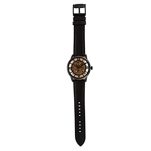 Fossil Men's Townsman Automatic Stainless Steel And Leather Three-Hand Skeleton Watch, Color: Black, Cognac (Model: Me3098) #TOP4