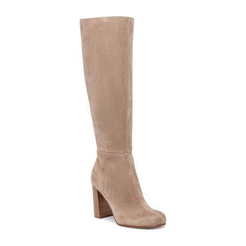 Suede Knee High Boots for Women Chunky Block High Heel Tall Boots Fashion Round Toe Side Zipper Long Boots