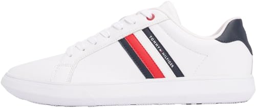 Tommy Hilfiger Herren Cupsole Sneaker Essential Leather Low Top, Weiß (White), 45