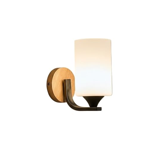 DFLJM Modern Nordic Minimalist Wall Sconce, Wooden Backplate & Frosted