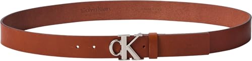 Calvin Klein Herren Gürtel Buckle Smooth mit Monogramm-Schnalle, Braun (Ck Cognac/Pewter), 130 cm – Ansicht 2
